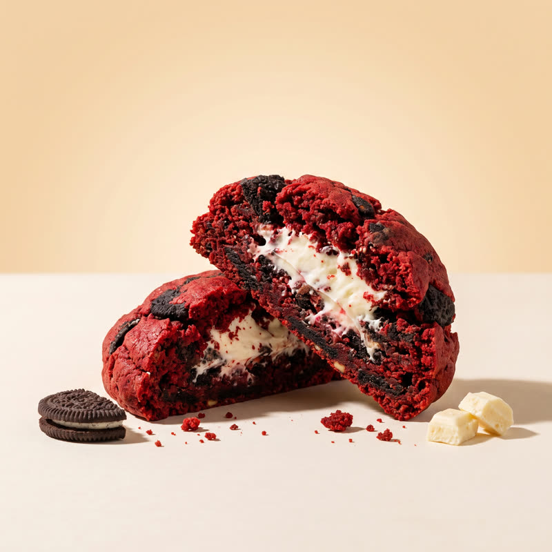 Red Velvet 150gr abierta con frosting de queso crema